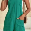 Hot Dear-Lover Adjustable Straps Pocketed Textured Romper Green-2