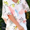 Fashion Dear-Lover Animal Watercolor Mixed Print Loose Top White