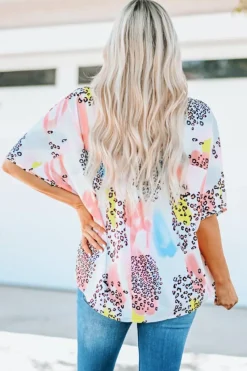 Fashion Dear-Lover Animal Watercolor Mixed Print Loose Top White