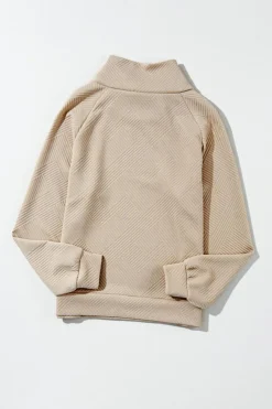 Discount Dear-Lover  Asymmetric Buttons Detail High Neck Textured Sweatshirt Apricot