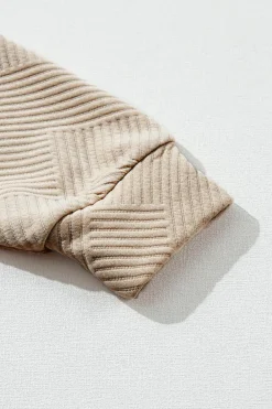 Discount Dear-Lover  Asymmetric Buttons Detail High Neck Textured Sweatshirt Apricot