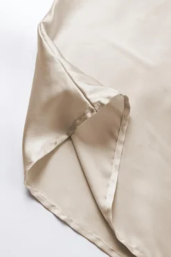 Outlet Dear-Lover Asymmetrical Neck Balloon Sleeve Satin Blouse Apricot