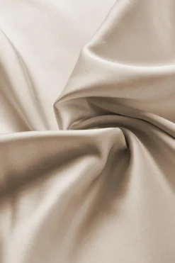 Outlet Dear-Lover Asymmetrical Neck Balloon Sleeve Satin Blouse Apricot