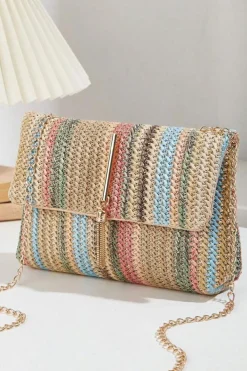 New Dear-Lover Bohemian Woven Gold Chain Shoulder Bag Apricot