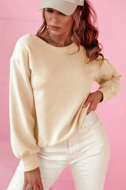 Sale Dear-Lover Bowknot Dewback Round Neck Sweatshirt Apricot