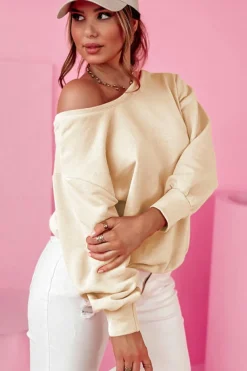 Sale Dear-Lover Bowknot Dewback Round Neck Sweatshirt Apricot