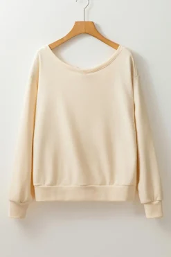 Sale Dear-Lover Bowknot Dewback Round Neck Sweatshirt Apricot