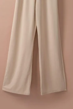 New Dear-Lover Bracelet Sleeve Waist Tie Wide Leg Jumpsuit Apricot
