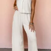 New Dear-Lover Buttoned V Neck Tank Top and Wide Leg Pants Casual Outfit Apricot