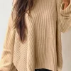Fashion Dear-Lover Cable Knit Drop Shoulder Side Slits Loose Sweater Apricot