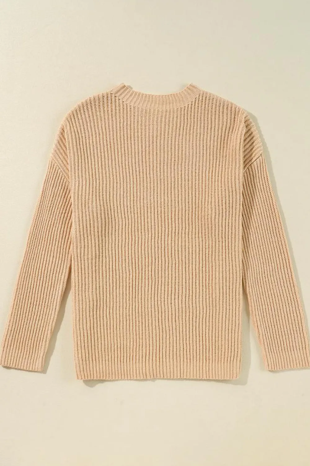 Fashion Dear-Lover Cable Knit Drop Shoulder Side Slits Loose Sweater Apricot