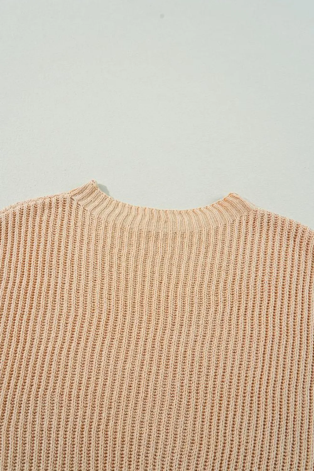 Fashion Dear-Lover Cable Knit Drop Shoulder Side Slits Loose Sweater Apricot