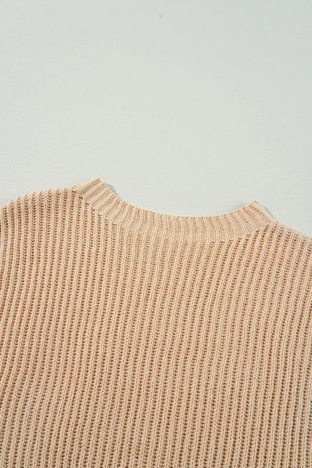 Fashion Dear-Lover Cable Knit Drop Shoulder Side Slits Loose Sweater Apricot