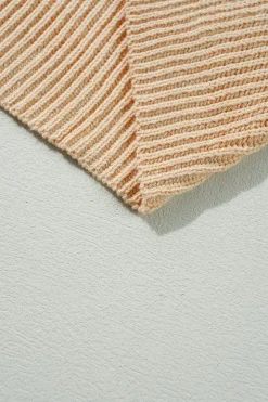 Fashion Dear-Lover Cable Knit Drop Shoulder Side Slits Loose Sweater Apricot