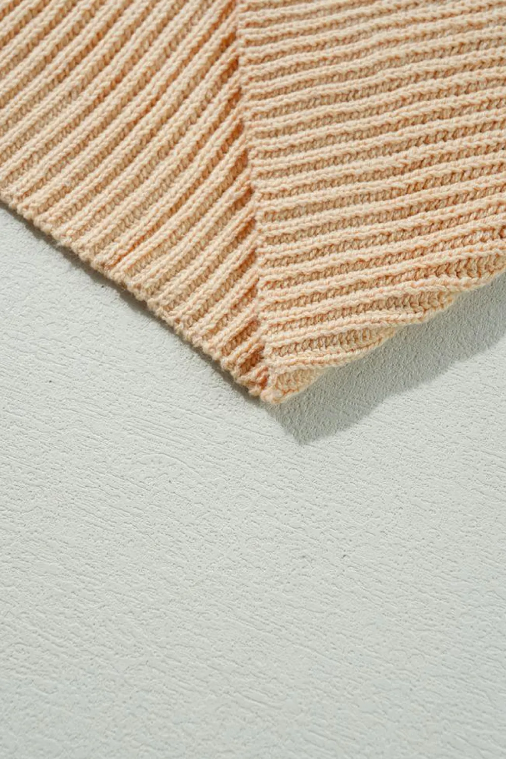 Fashion Dear-Lover Cable Knit Drop Shoulder Side Slits Loose Sweater Apricot