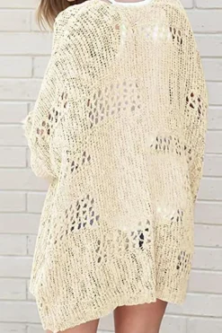 Hot Dear-Lover Casual Hollowed Knit Dolman Sleeve Cardigan Apricot