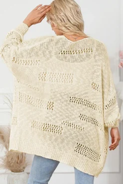 Hot Dear-Lover Casual Hollowed Knit Dolman Sleeve Cardigan Apricot