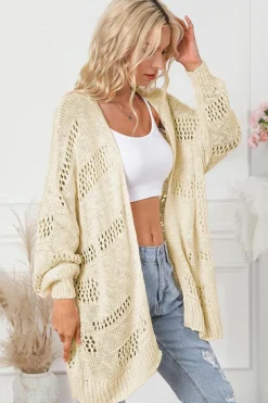 Hot Dear-Lover Casual Hollowed Knit Dolman Sleeve Cardigan Apricot