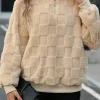 Best Dear-Lover Checkered Plush Quarter Zipper Pullover Sweatshirt Apricot
