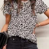 Fashion Dear-Lover Cheetah Print O-neck Short Sleeve T Shirt Apricot