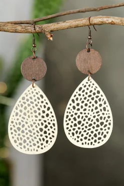 Outlet Dear-Lover Colorblock Cut-Out Water Drop Hook Earrings Apricot