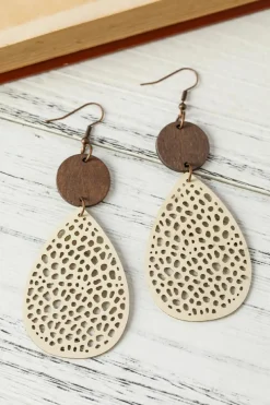 Outlet Dear-Lover Colorblock Cut-Out Water Drop Hook Earrings Apricot