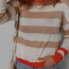 Hot Dear-Lover Colorblock Striped Round Neck Drop Shoulder Sweater Apricot