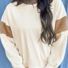 Discount Dear-Lover Corduroy Patchwork Drop Shoulder Long Sleeve Sweatshirt Apricot