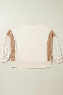 Discount Dear-Lover Corduroy Patchwork Drop Shoulder Long Sleeve Sweatshirt Apricot