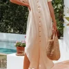 Best Dear-Lover Crinkled Buttons Maxi Beach Dress with Slits Apricot