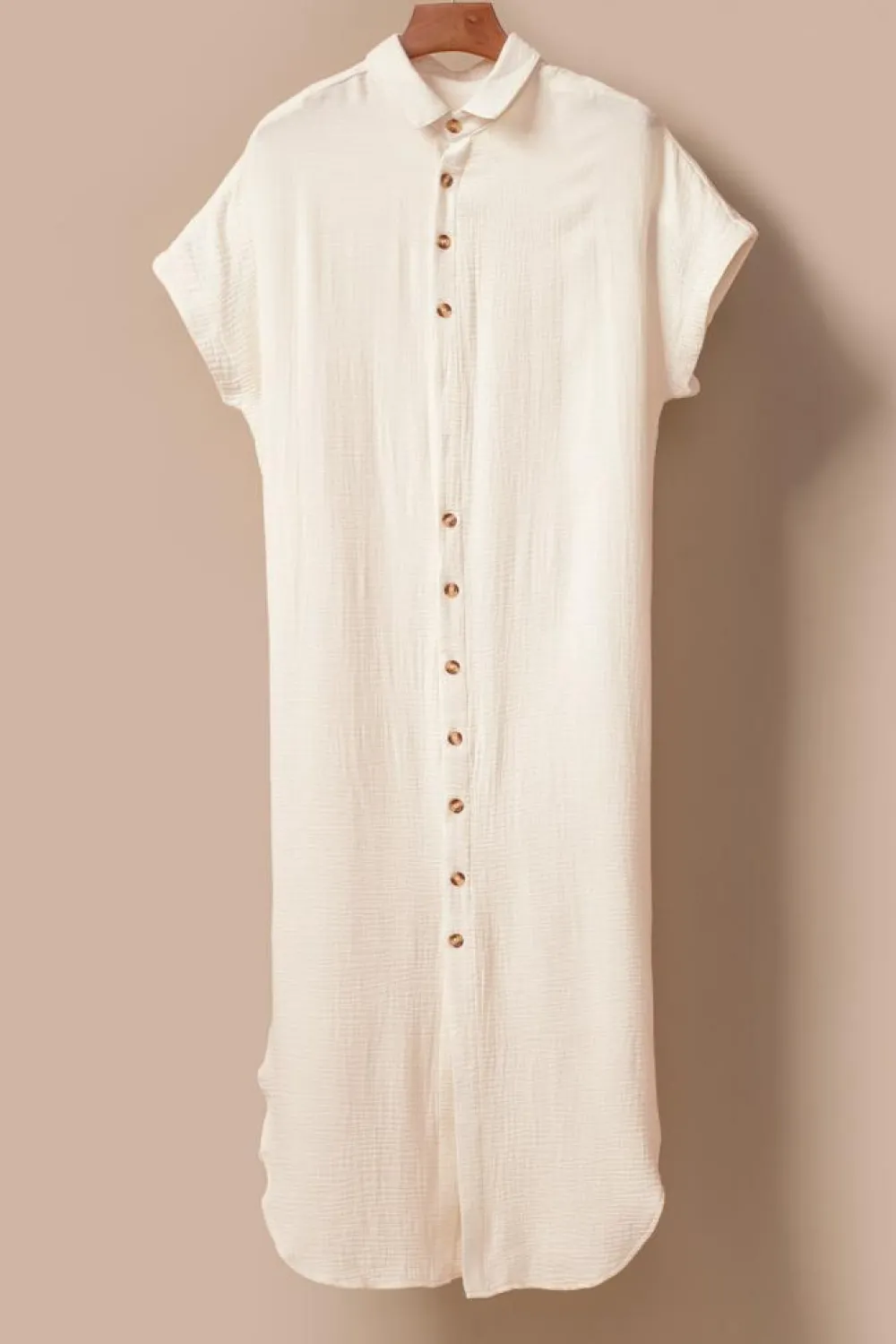 Best Dear-Lover Crinkled Buttons Maxi Beach Dress with Slits Apricot