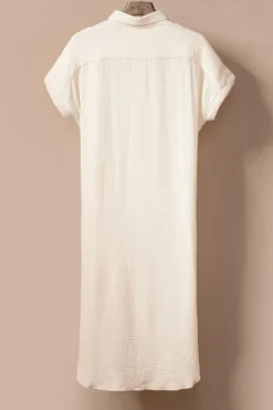 Best Dear-Lover Crinkled Buttons Maxi Beach Dress with Slits Apricot