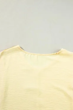 New Dear-Lover Crinkled Colorblock Patchwork V Neck T Shirt Apricot