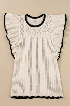 Clearance Dear-Lover Crochet Eyelet Flounce Tank Top Apricot