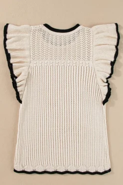 Clearance Dear-Lover Crochet Eyelet Flounce Tank Top Apricot