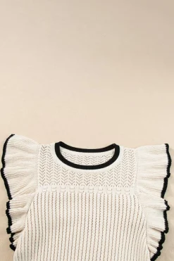 Clearance Dear-Lover Crochet Eyelet Flounce Tank Top Apricot
