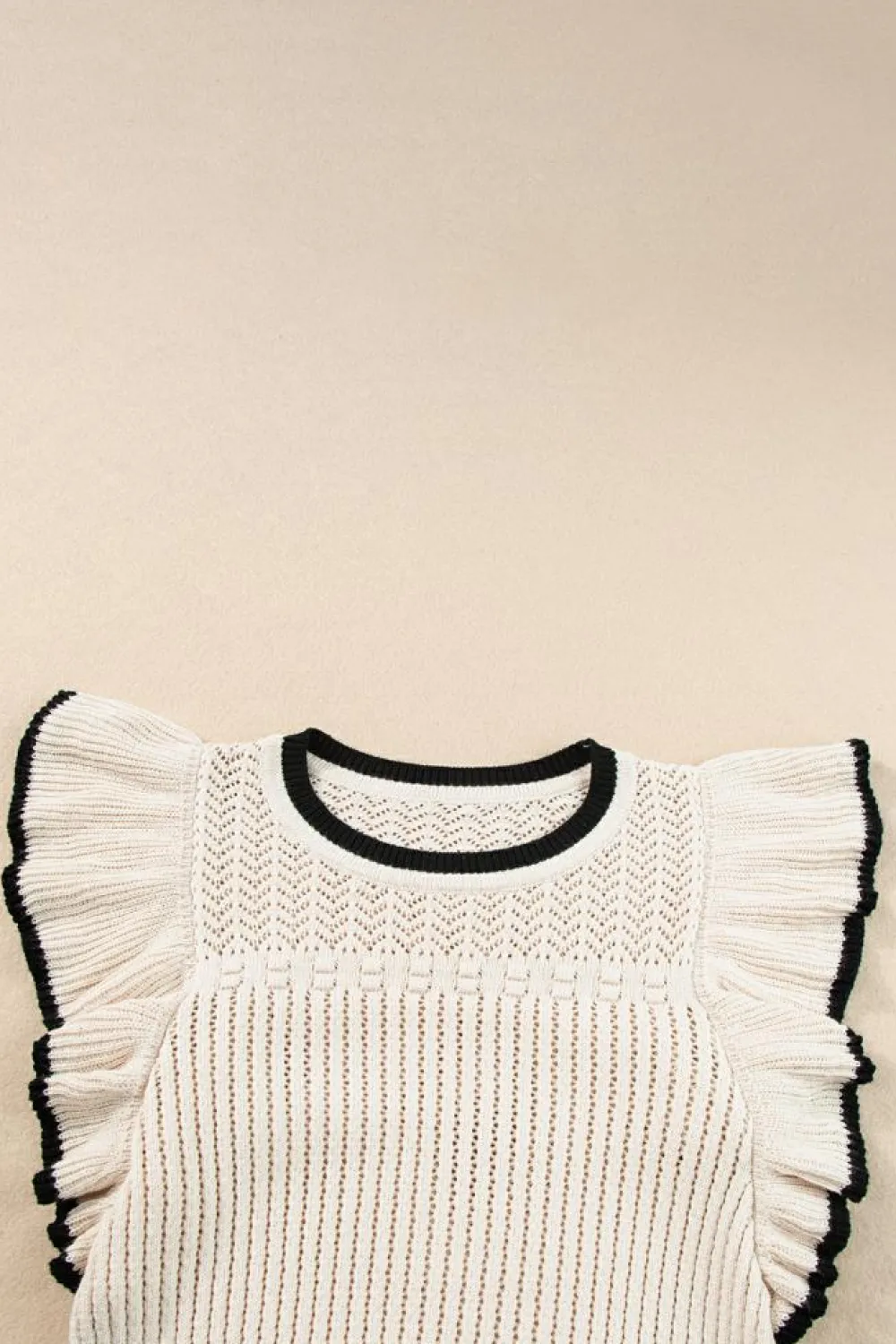 Clearance Dear-Lover Crochet Eyelet Flounce Tank Top Apricot