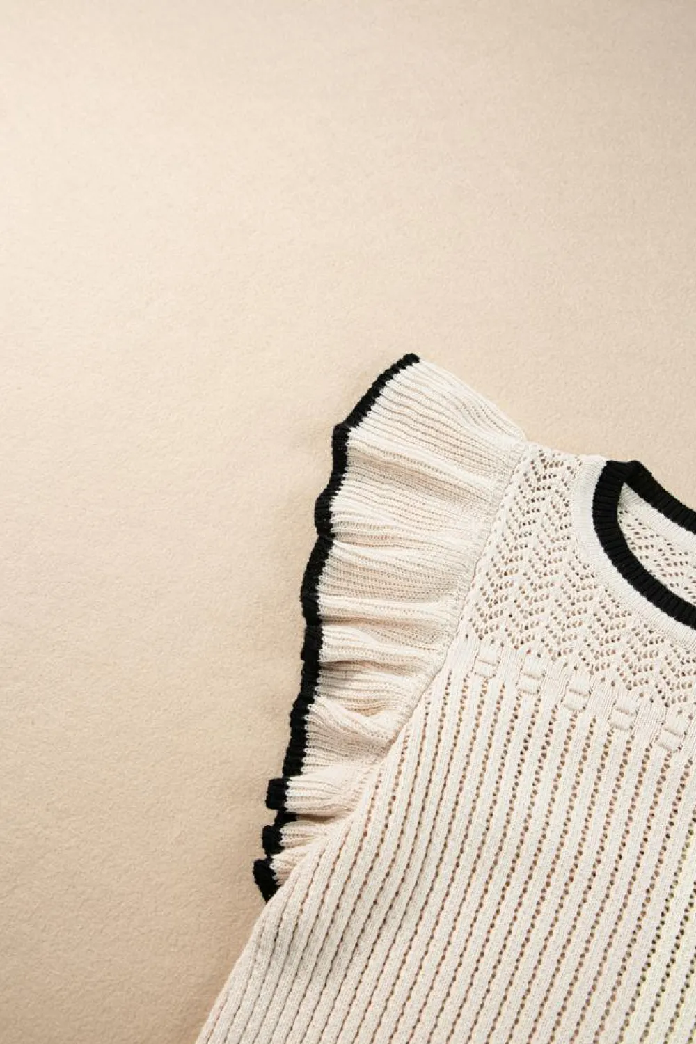 Clearance Dear-Lover Crochet Eyelet Flounce Tank Top Apricot