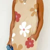 Discount Dear-Lover Daisy Flower Print Tank Dress Apricot