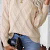 Clearance Dear-Lover Diamond Pattern Textured Crew Neck Sweater Apricot
