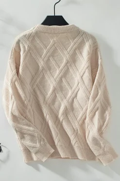 Clearance Dear-Lover Diamond Pattern Textured Crew Neck Sweater Apricot