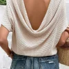 Sale Dear-Lover Draped Open Back Textured Tee Apricot