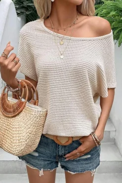 Sale Dear-Lover Draped Open Back Textured Tee Apricot