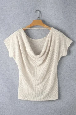 Sale Dear-Lover Draped Open Back Textured Tee Apricot