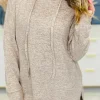 Outlet Dear-Lover Drawstring Cowl High Neck Long Sleeve Split Top Apricot