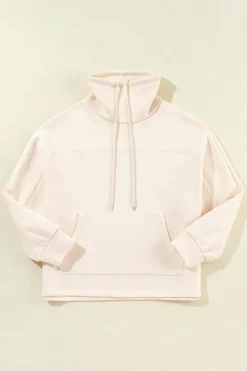 Best Dear-Lover Drawstring Turtleneck Dolman Sleeve Sweatshirt Apricot