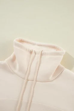 Best Dear-Lover Drawstring Turtleneck Dolman Sleeve Sweatshirt Apricot