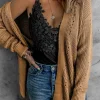 Online Dear-Lover Drop Sleeve Cable Knit Cardigan with Slits Apricot