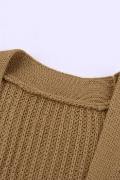 Online Dear-Lover Drop Sleeve Cable Knit Cardigan with Slits Apricot
