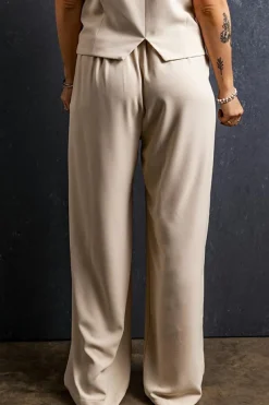 Sale Dear-Lover Elastic Waist Pleated Wide Leg Pants Apricot